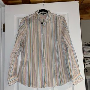 LANDS END RAINBOW PINSTRIPE BUTTON BLOUSE